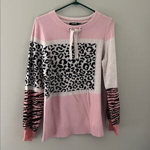 Olsen Women's Animal Print Colorblock Sweater